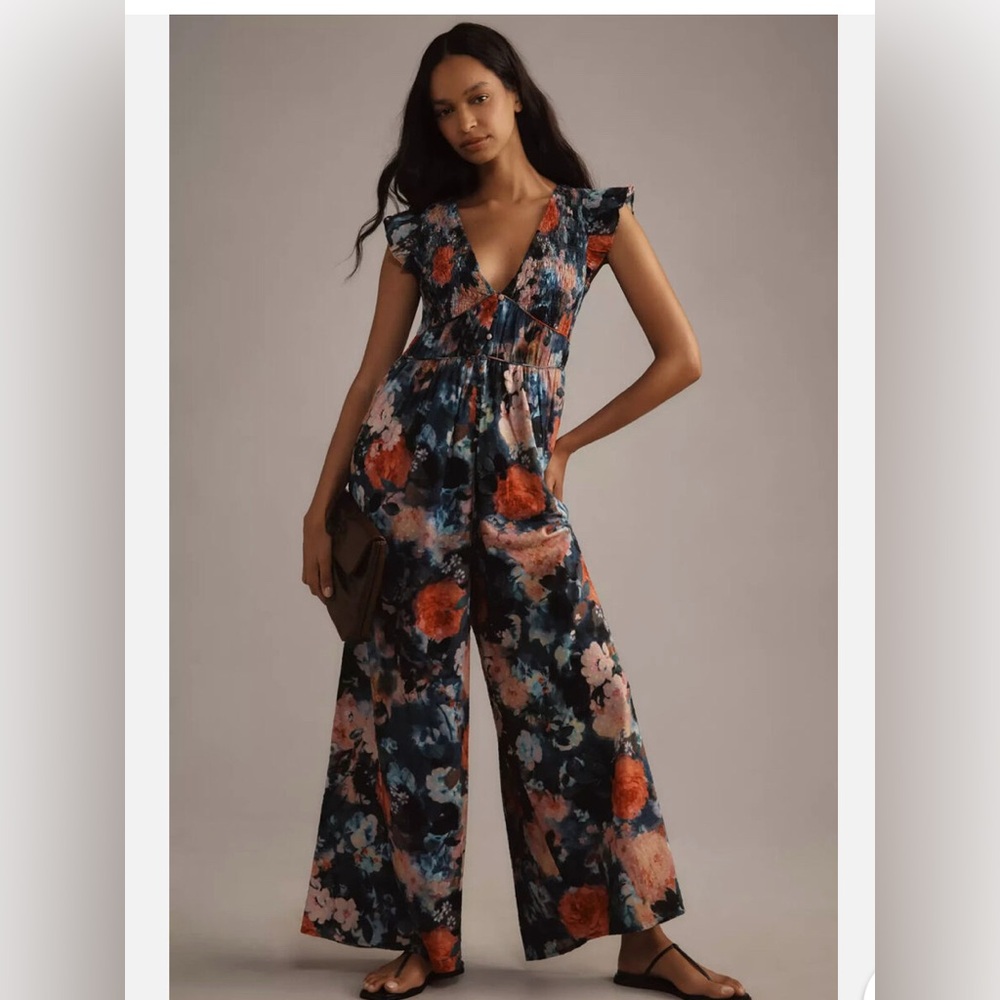 ANTHROPOLOGIE sz L The Peregrine Jumpsuit: Printed Eyelet Edition